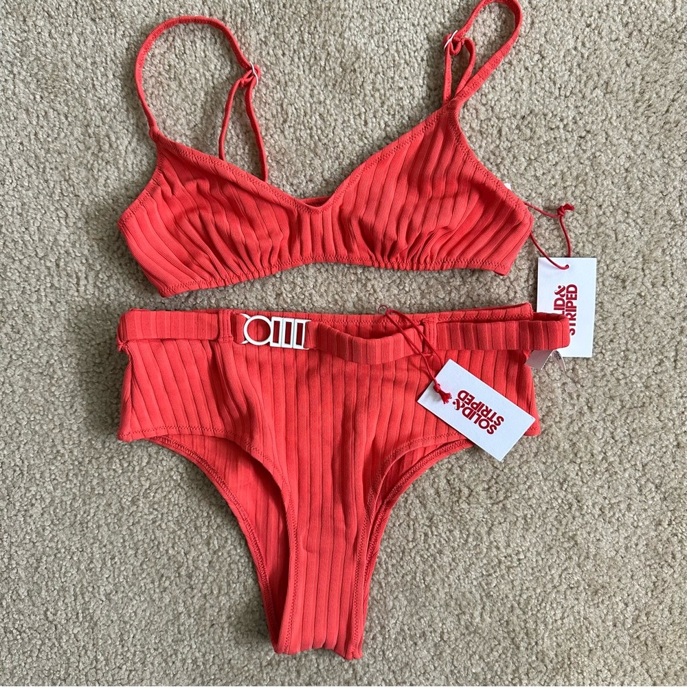 NWT Coral Bikini Swim Set Solid & Striped